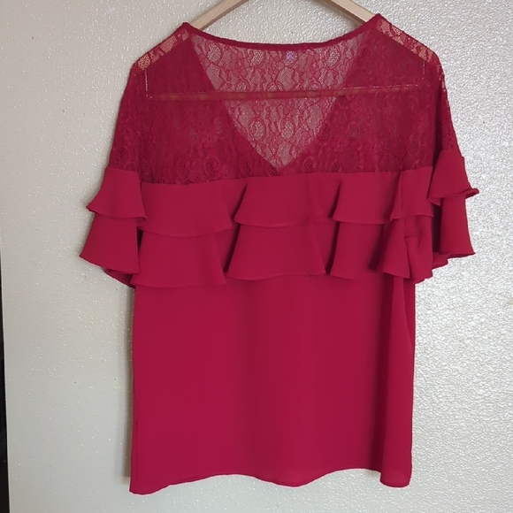 ⚡3x1 Bundle Lace Tops Anne Klein Black Lace Blouse, Red & Pink Mauve - Picture 11 of 16